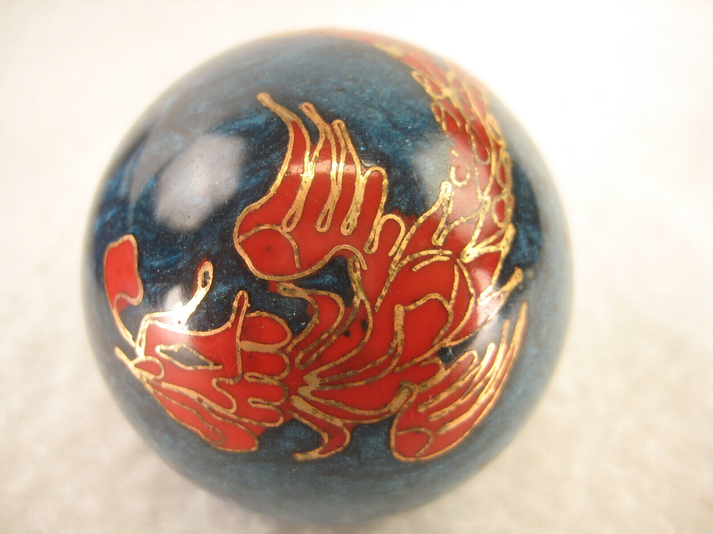 Set Of Chinese Hand Exercise Balls Blue With Dragon And Pheonix In Blue Box