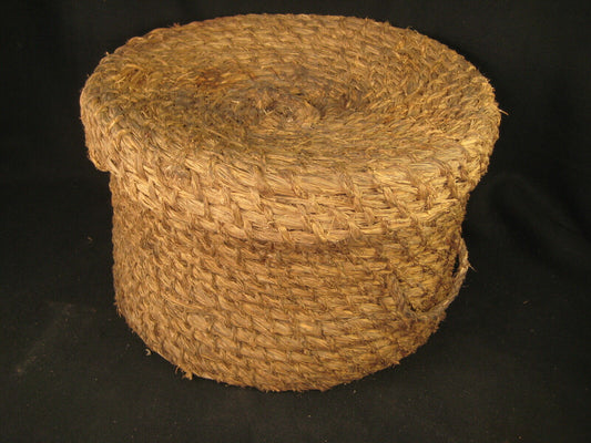 Antique Japanese Taisho Era (C. 1920) Rope Weave Kago Lidded Storage Basket