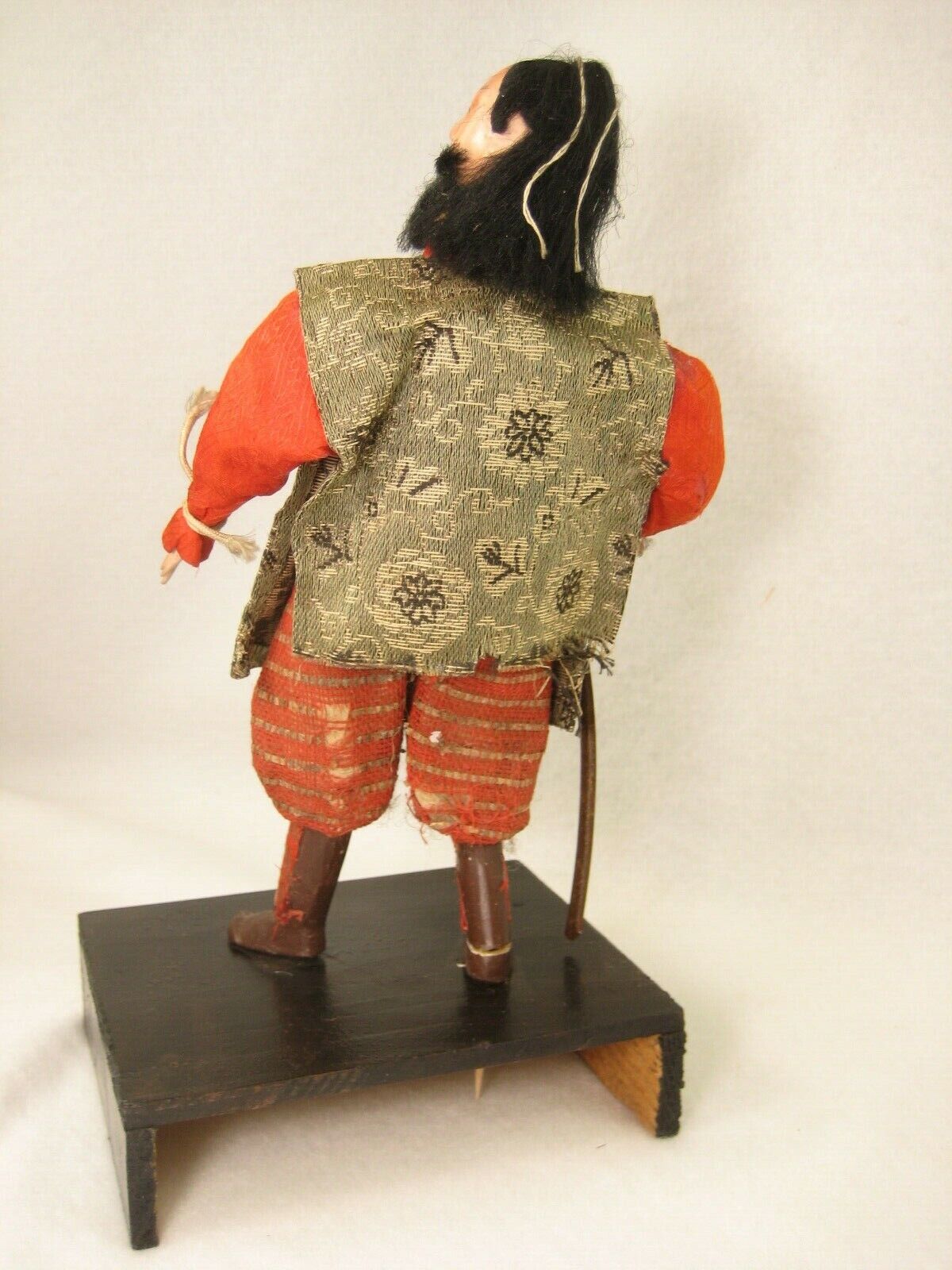 Antique Japanese Samurai Warrior Doll Wood Gofun Face Fierce General  W/Sword