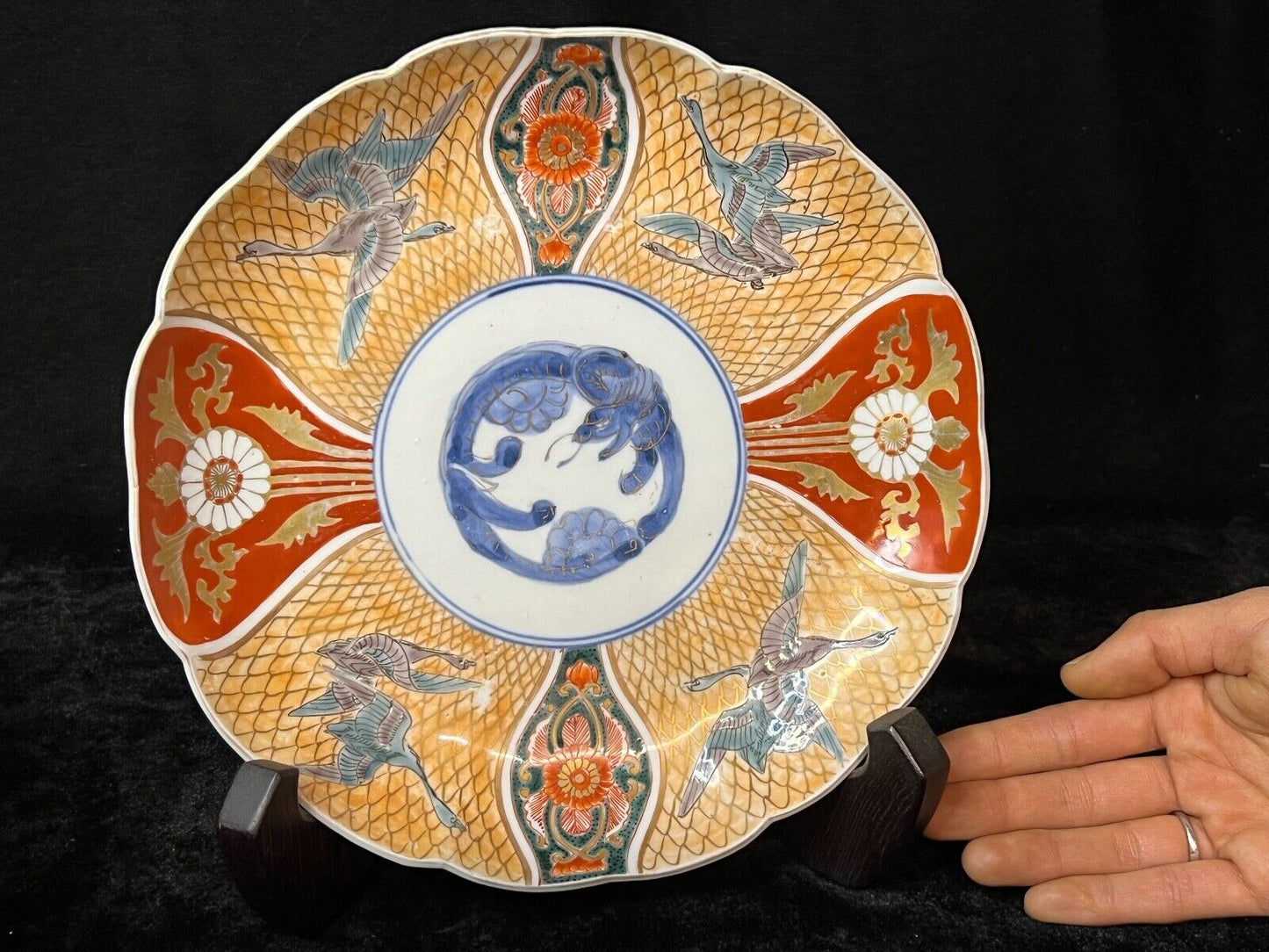 Antique Japanese 19Th Century Imari Ceramic Plate Snow Geese 8.75"