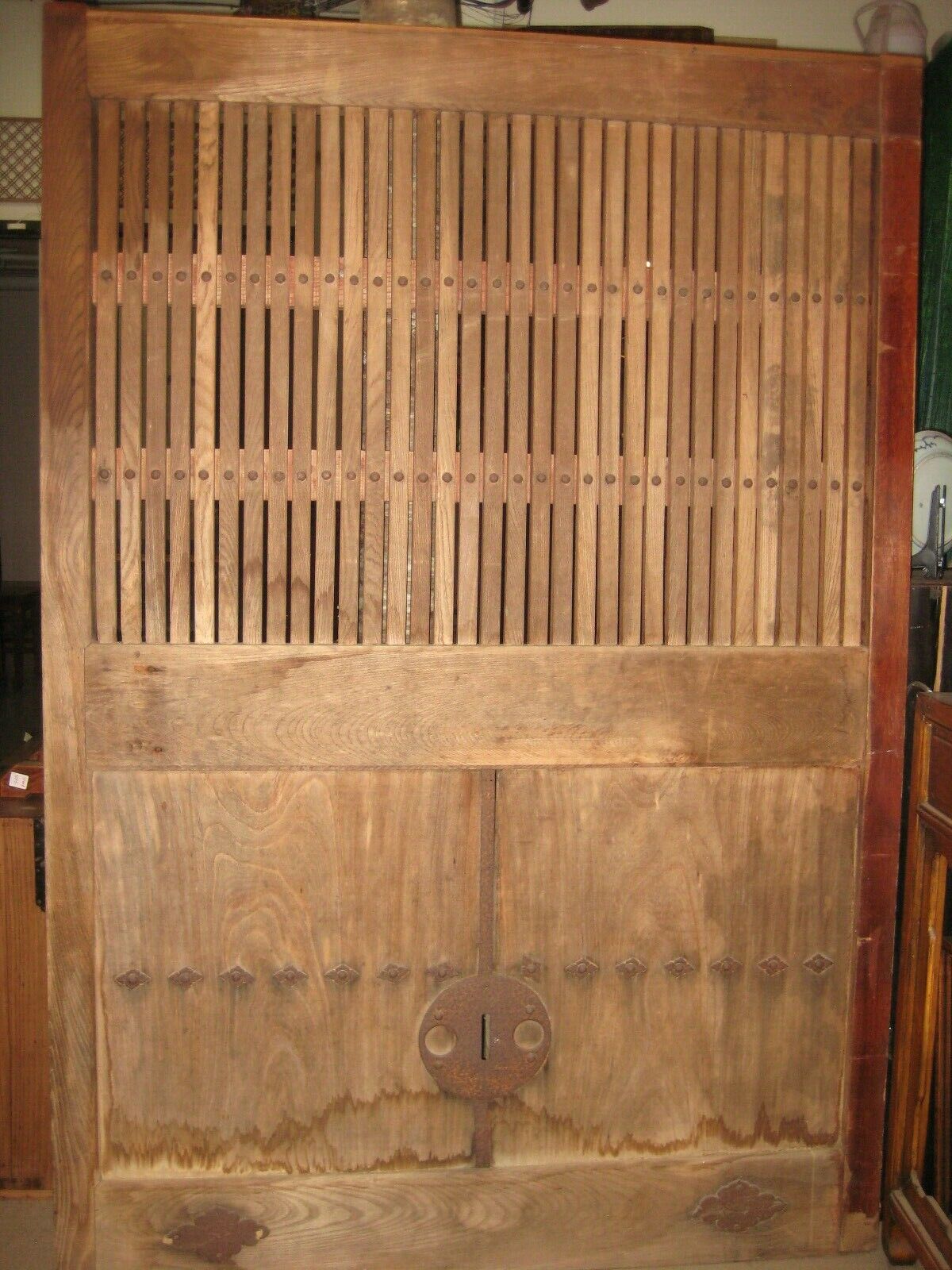 Antique Japanese Edo Era (C 1700)  Warehouse Door Forged Iron & Zelkova Wood