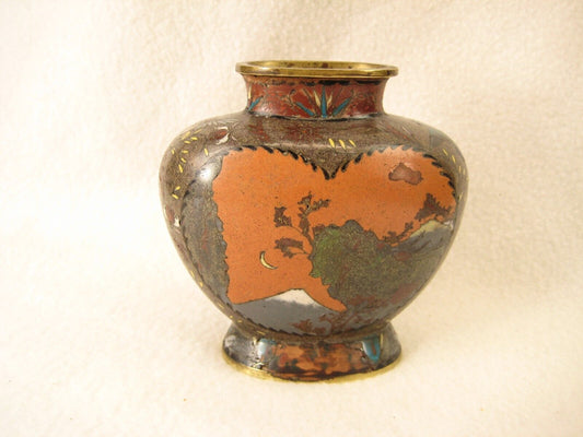 Antique Japanese 130 Year Old Meiji Era Cloisonne Vase Mt. Fuji Design