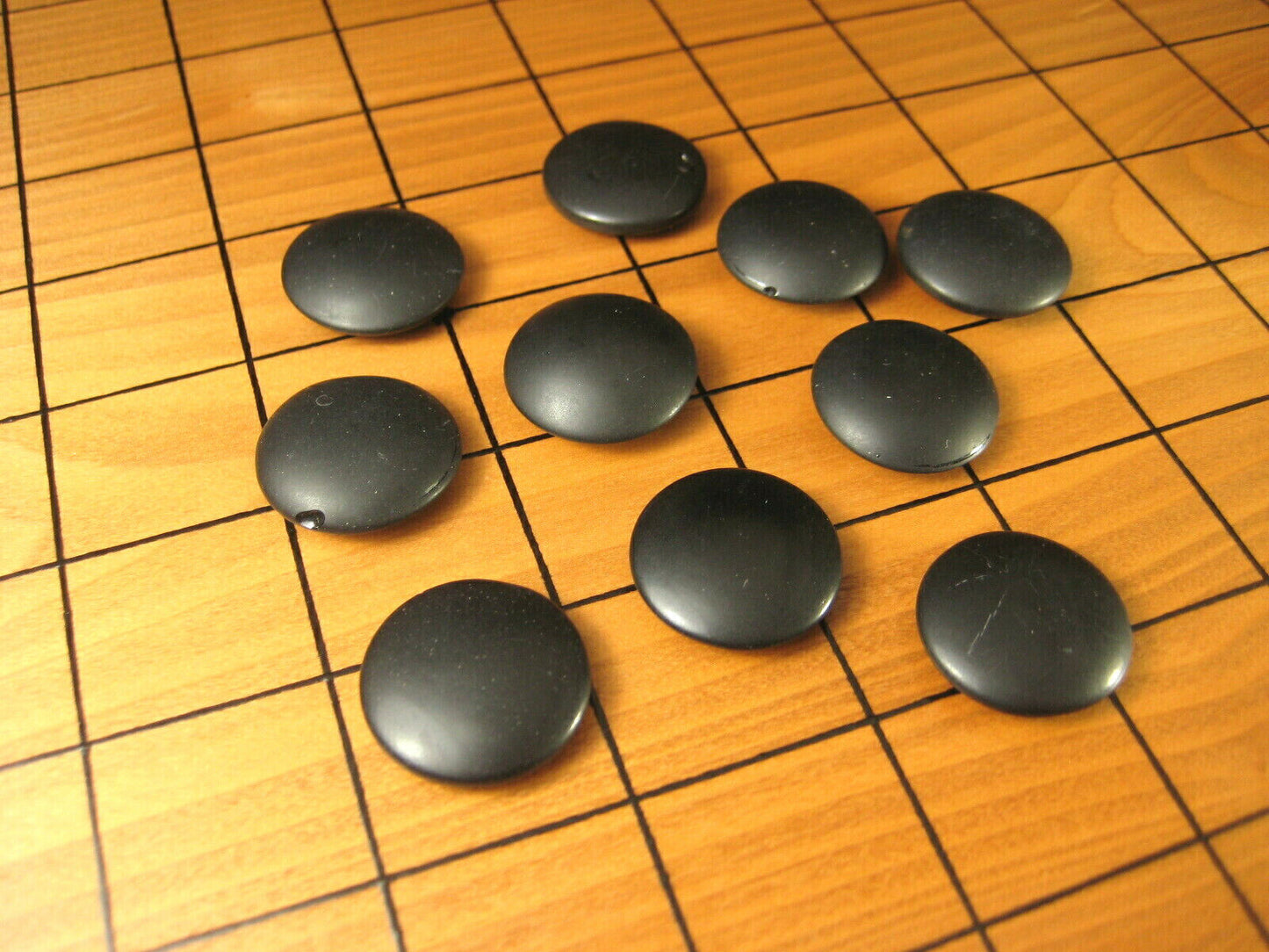 Vintage Japanese Go Game Stones X10 For Replacement - Black Glass 10Pcs ~1/8"