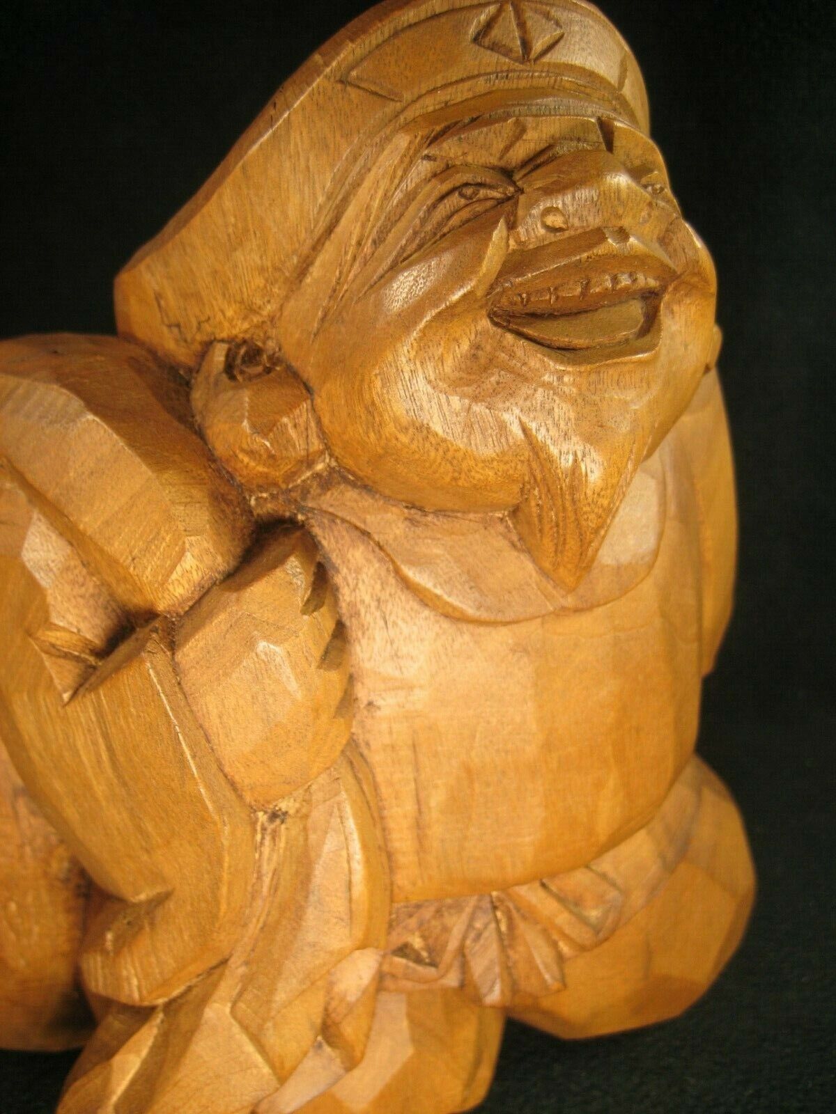 Vintage Japanese Sugi  Wood Hand Carved Statue Buddhist God Of Luck Daikoku