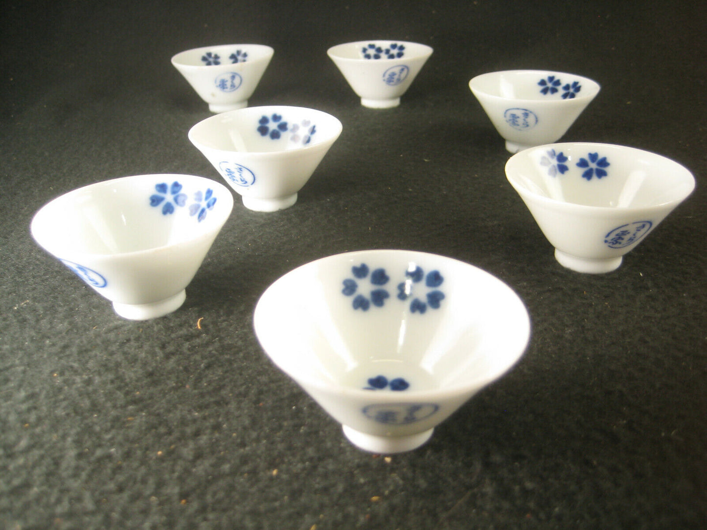 Vintage Japanese Sake CupSakura Guinomi / Ochoko Blue & White
