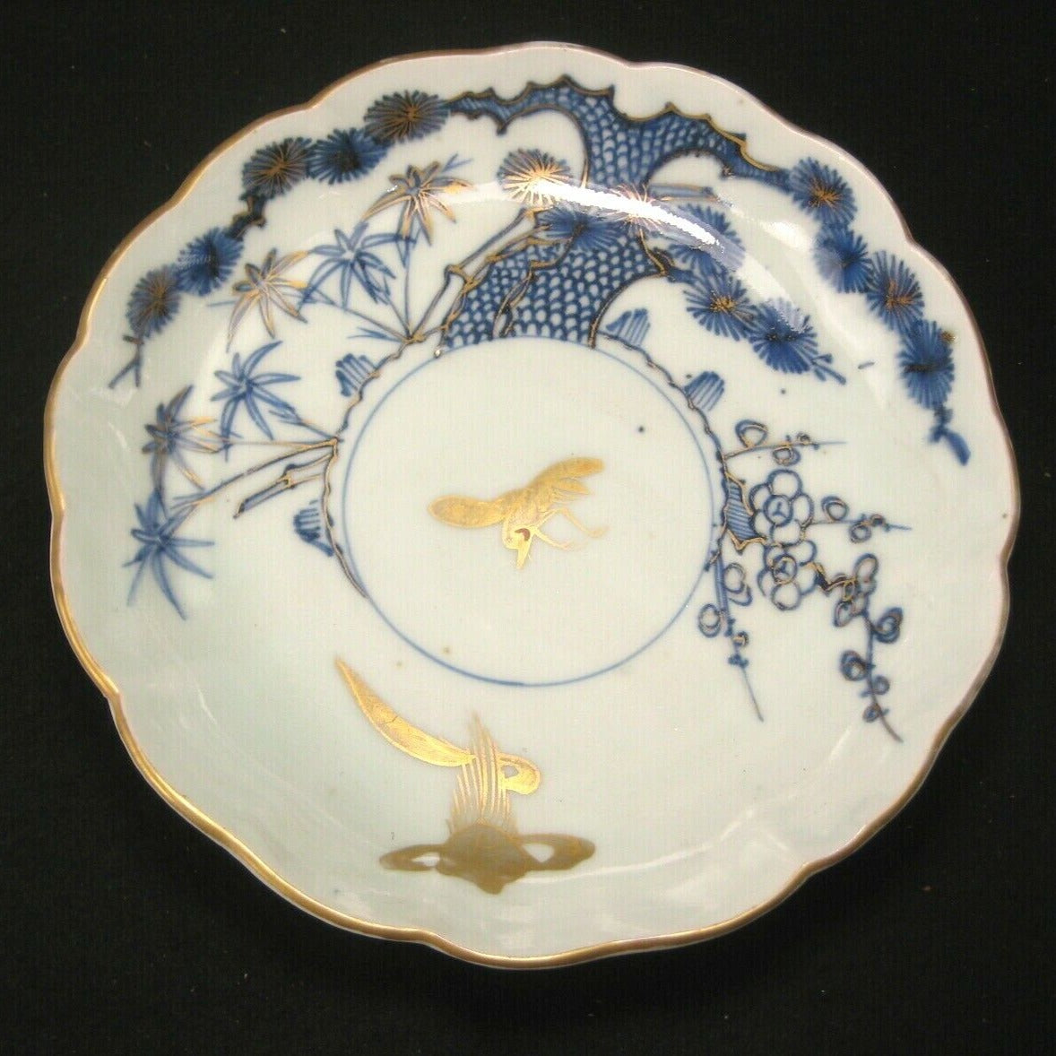 Antique (c. 1880) Japanese Ceramic Hand Painted Imari Dish Crane & Tortoise