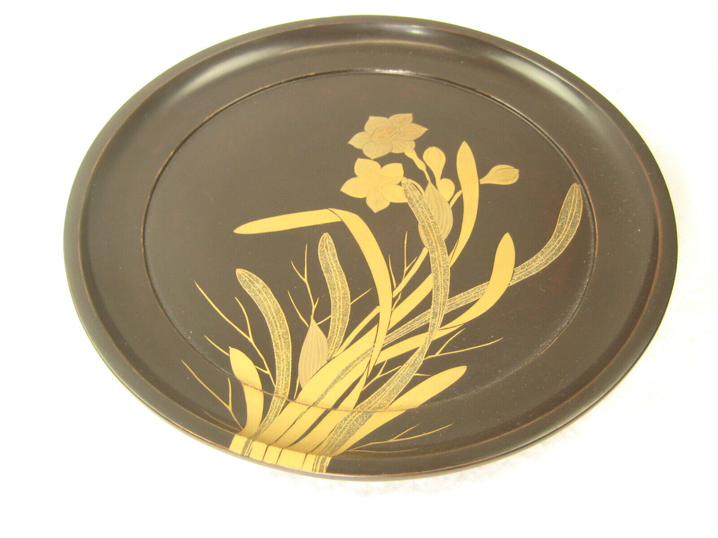 Antique Japanese (C. 1890) Lacquer Kashizara Appetizer Dish Plate Makie Floral