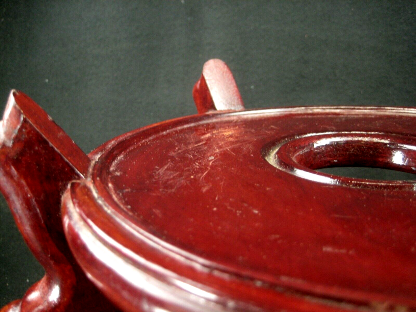 Vintage / Antique Dark Lacquered Vase Bowl Stand Pedestal Display 8.25 " Dia