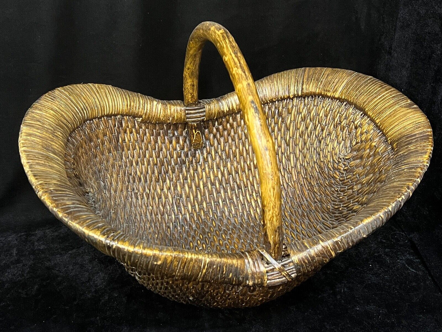 Antique Chinese c1900 Late Qing Hand Made Bamboo Rice Basket With Handle 22"L