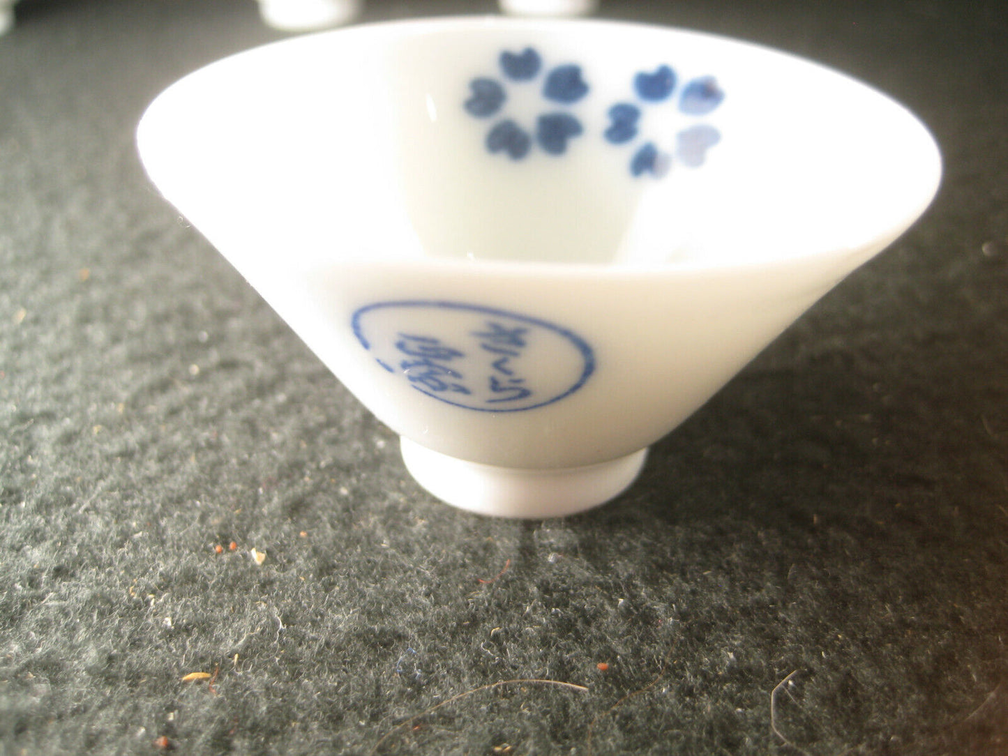 Vintage Japanese Sake CupSakura Guinomi / Ochoko Blue & White