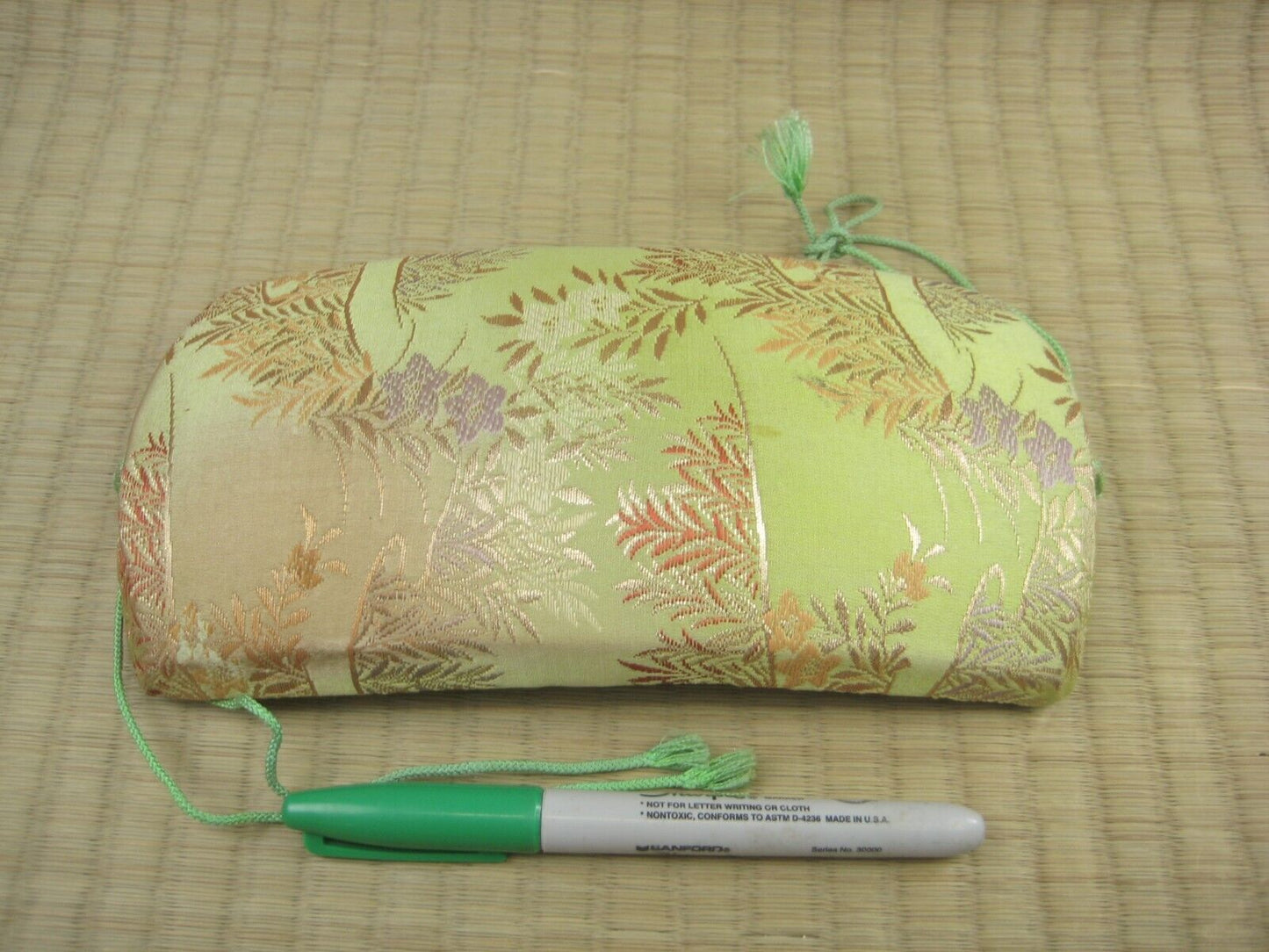 Vintage Japanese Shamisen Doukake Side Cover For Dou (Body) Green W/ Flowers