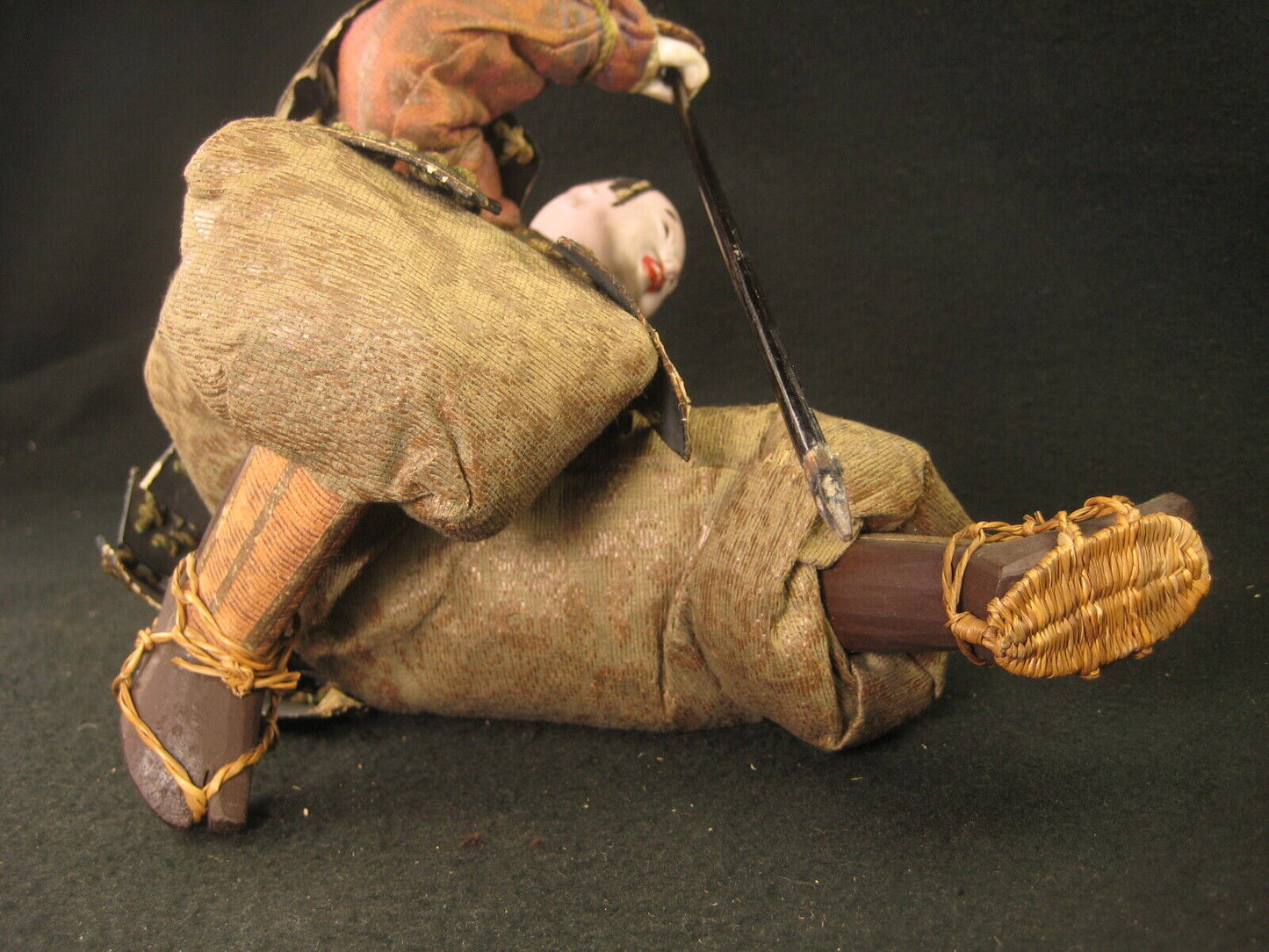 Antique Japanese Meiji Era Samurai Warrior Doll Wooden Gofun Face Full Armor