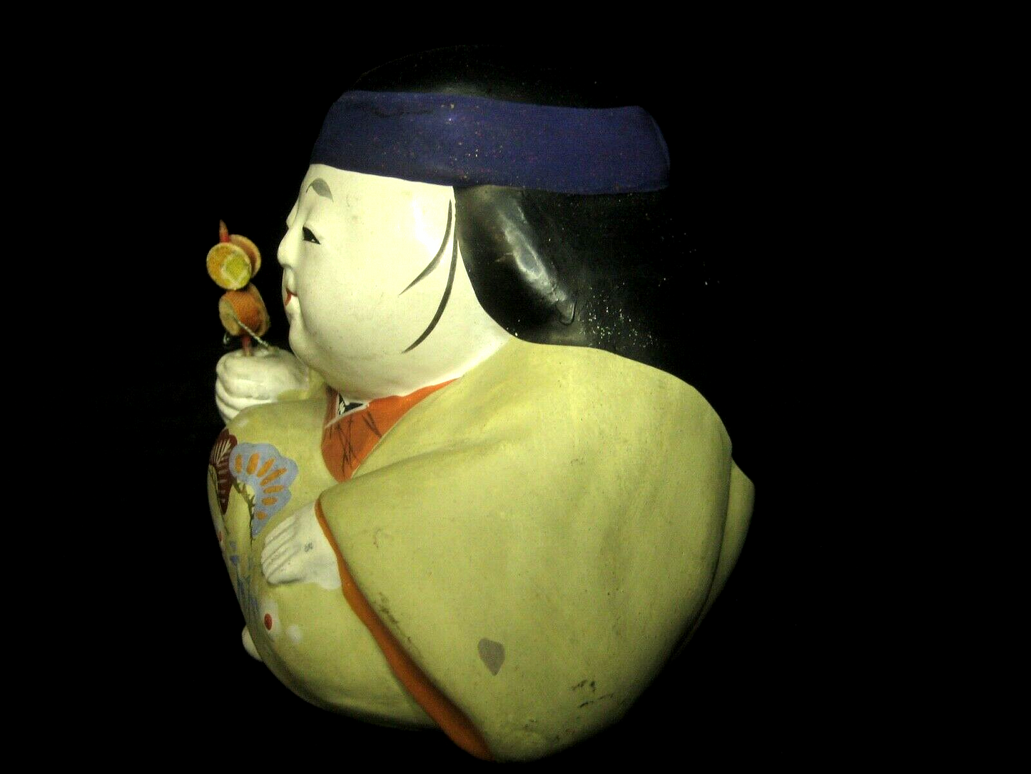 Vintage Japanese Hakata All Hand Painted Doll Ceramic Kimono Pine & Bamboo 4"H