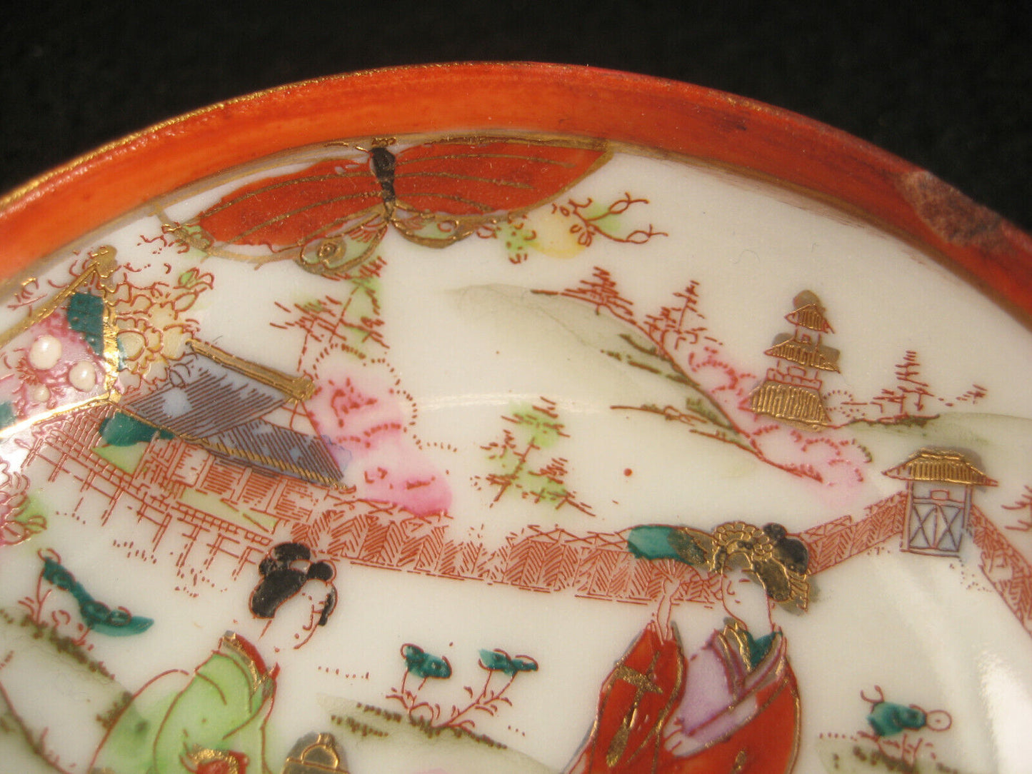 Antique Japanese (C 1920) Printed & Hand Painted Imari Ceramic Tea Cup Geisha