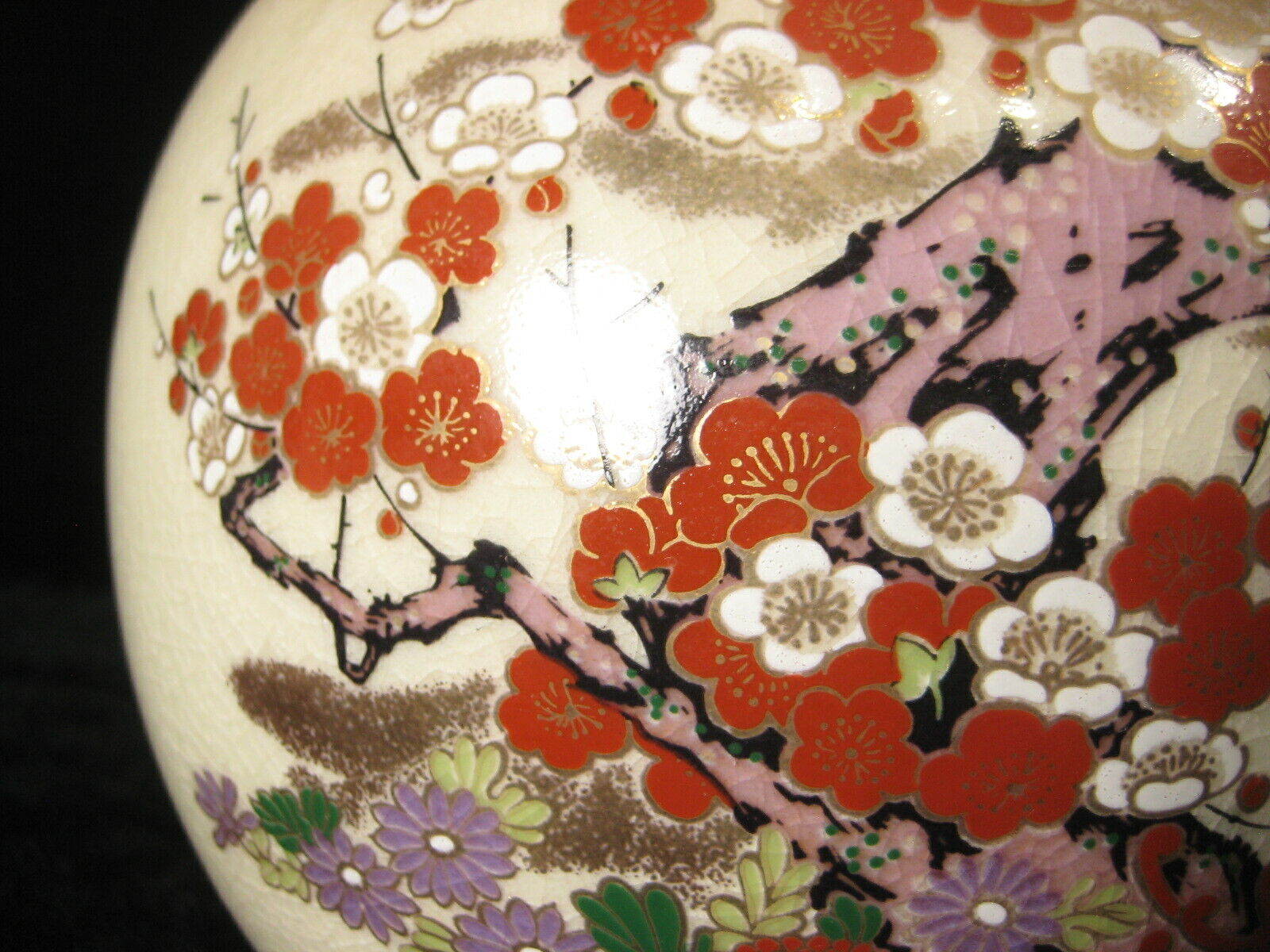 Blue Vase with Sakura Cherry Blossom Antique Japanese Porcelain Vase  Hand-painted Plum Table Vase Neutral