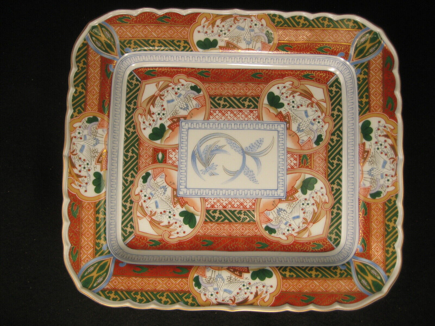 Vintage Japanese Imari Square Serving Plate Crane & Pine Rice Design