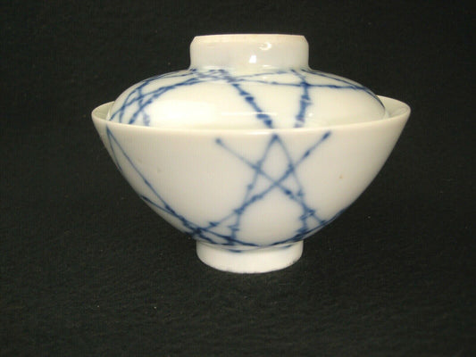 Antique Japanese Meiji Era Imari Ceramic  Lidded Bowl Bamboo Lattice Design
