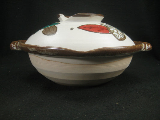 Japanese Ceramic Hot Pot Donabe For Nabe Shabu Sukiyaki Red Green Gold Leavs