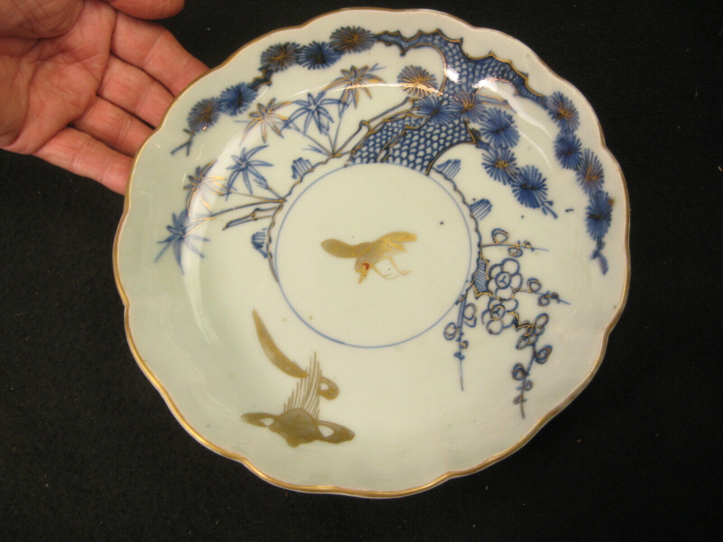 Antique (c. 1880) Japanese Ceramic Hand Painted Imari Dish Crane & Tortoise