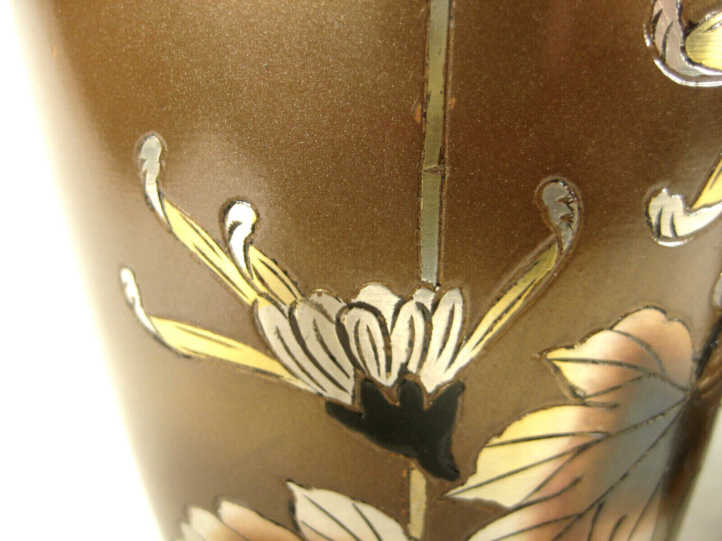 Vintage Pair of Chokin Enamel Vases W/ Gold & Silver Chrysanthemums & Birds 8"