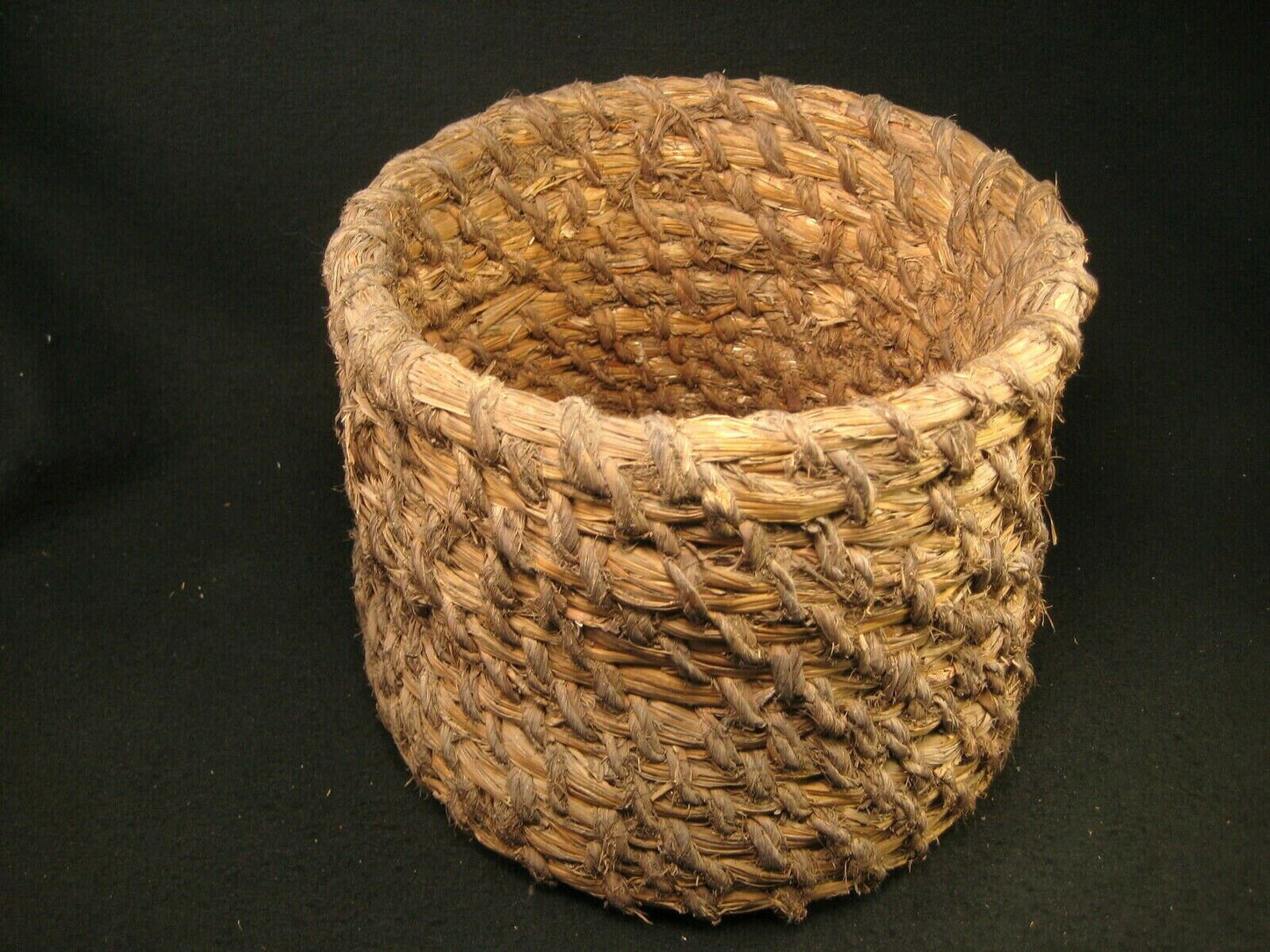 Antique Japanese Taisho Era (C. 1920) Rope Weave Kago Storage Basket