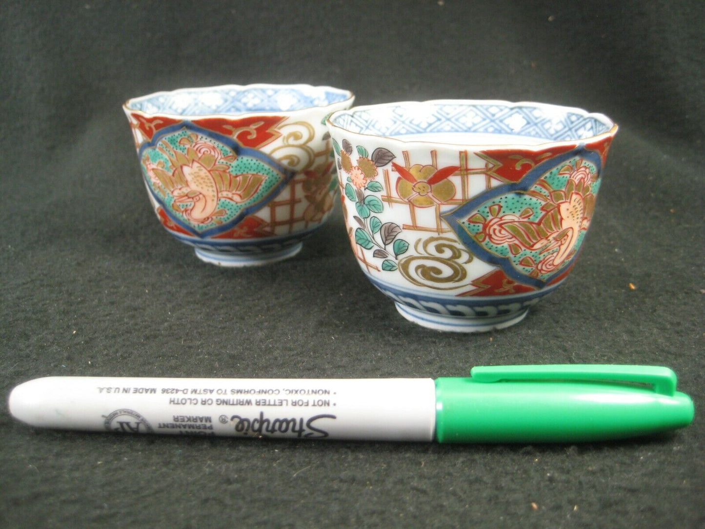 Antique Japanese Meij Era C1890 Imari Hand Painted Sobachoko Ceramic Set Of 2