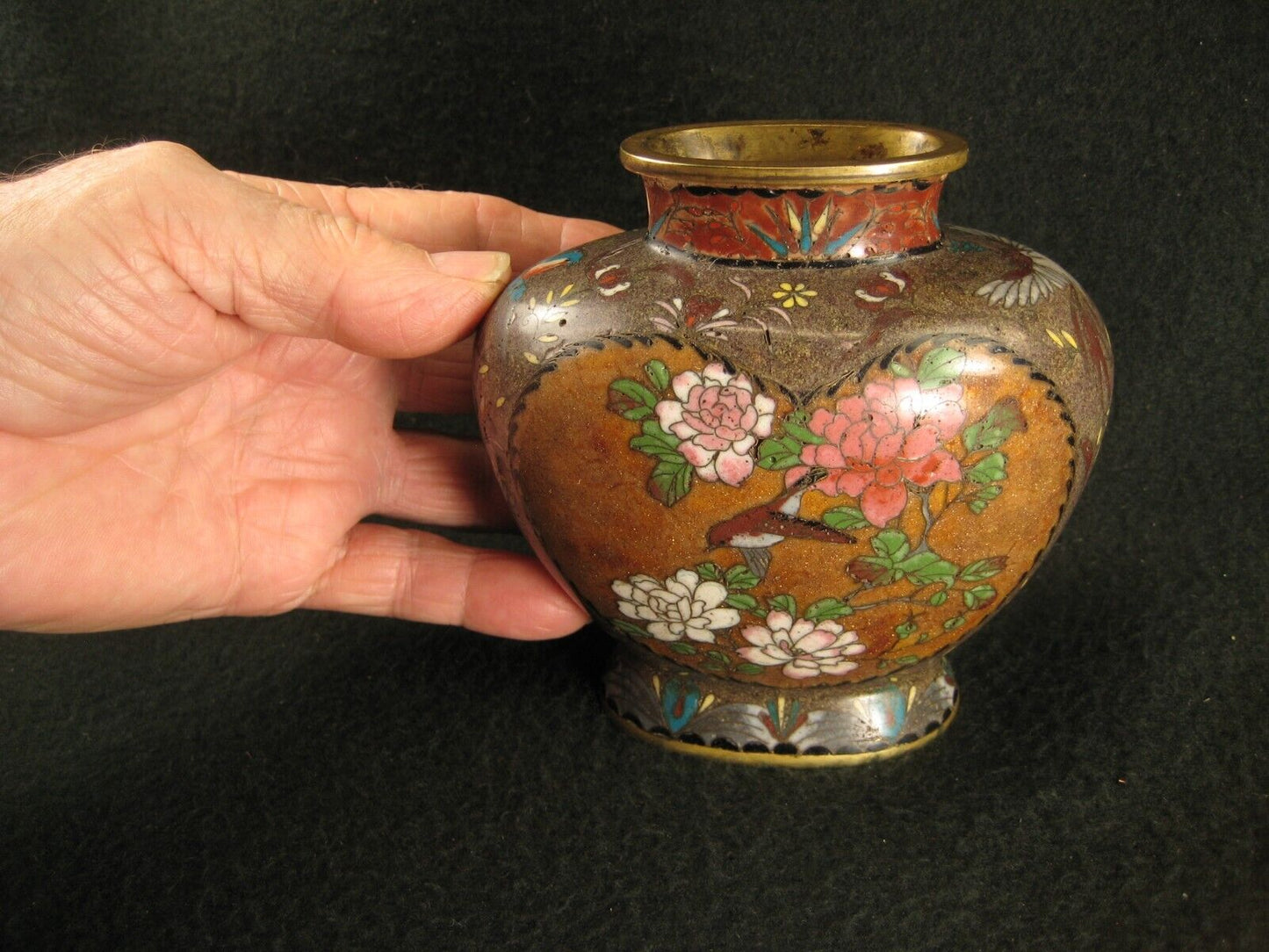 Antique Japanese 130 Year Old Meiji Era Cloisonne Vase Mt. Fuji Design