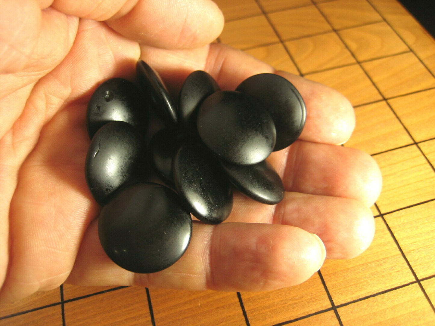 Vintage Japanese Go Game Stones X10 For Replacement - Black Glass 10Pcs ~1/8"