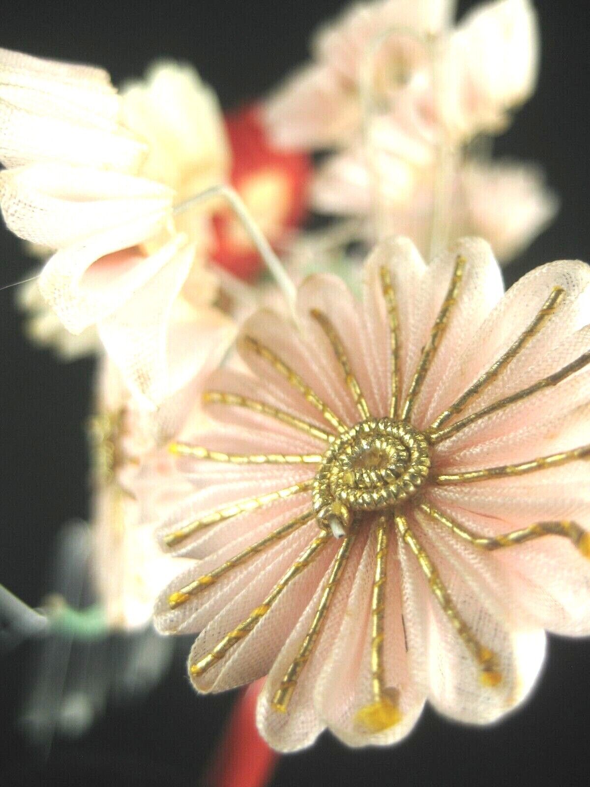 Vintage Japanese Kanzashi Geisha Style Hairpiece Flowers W/ Shiny Tassels