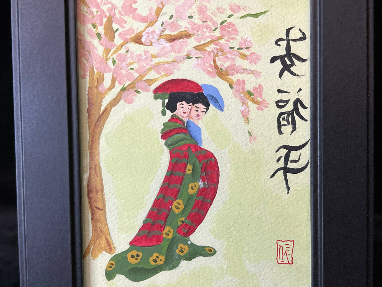 Vintage Japanese Watercolor Ladies Under Cherry Tree Framed5.5X7.5 F –  Shogun's Gallery