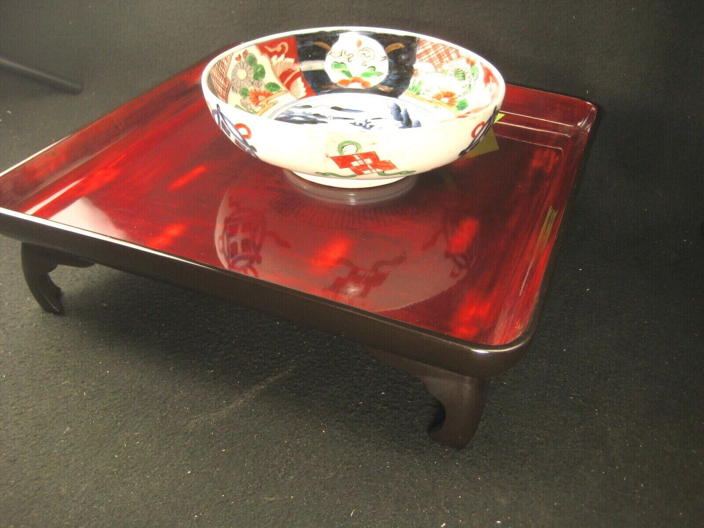 Antique Japanese (C.1890)  Wood & Lacquer Obon Ozen Tray Neguro Red Black