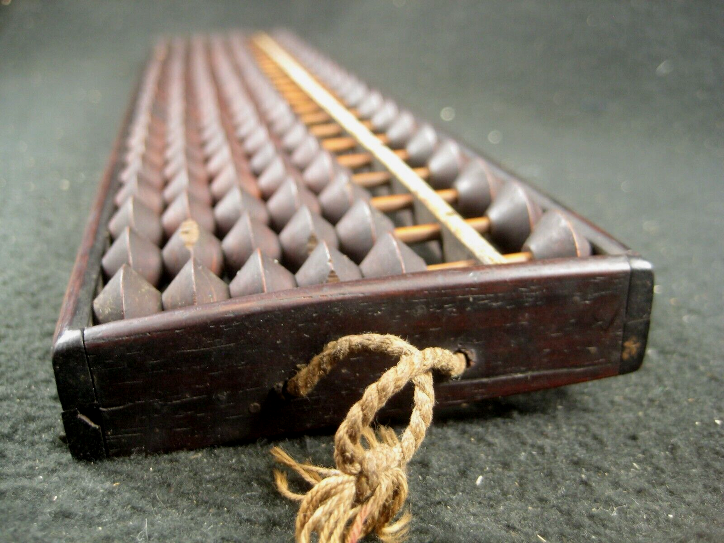 Antique Japanese Abacus 126 Dark Wooden Bead 21 Decimal Soroban W/String 13.5"