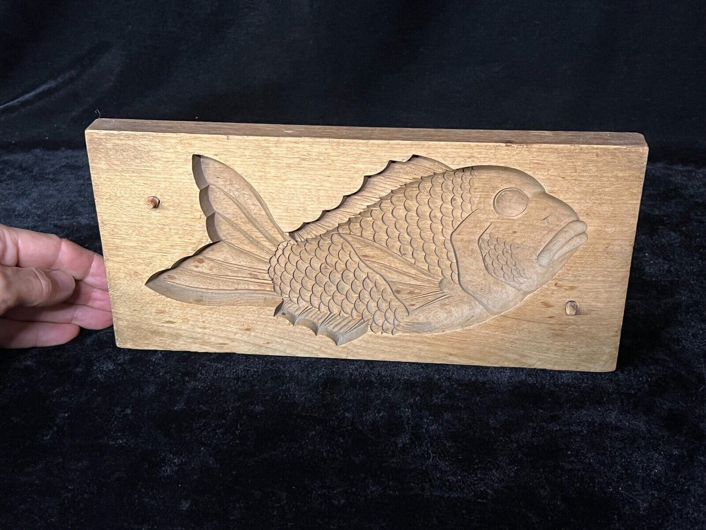 Vintage Japanese Hand Carved Wooden Kashigata Cake Mold Koi Fish 5"X11"