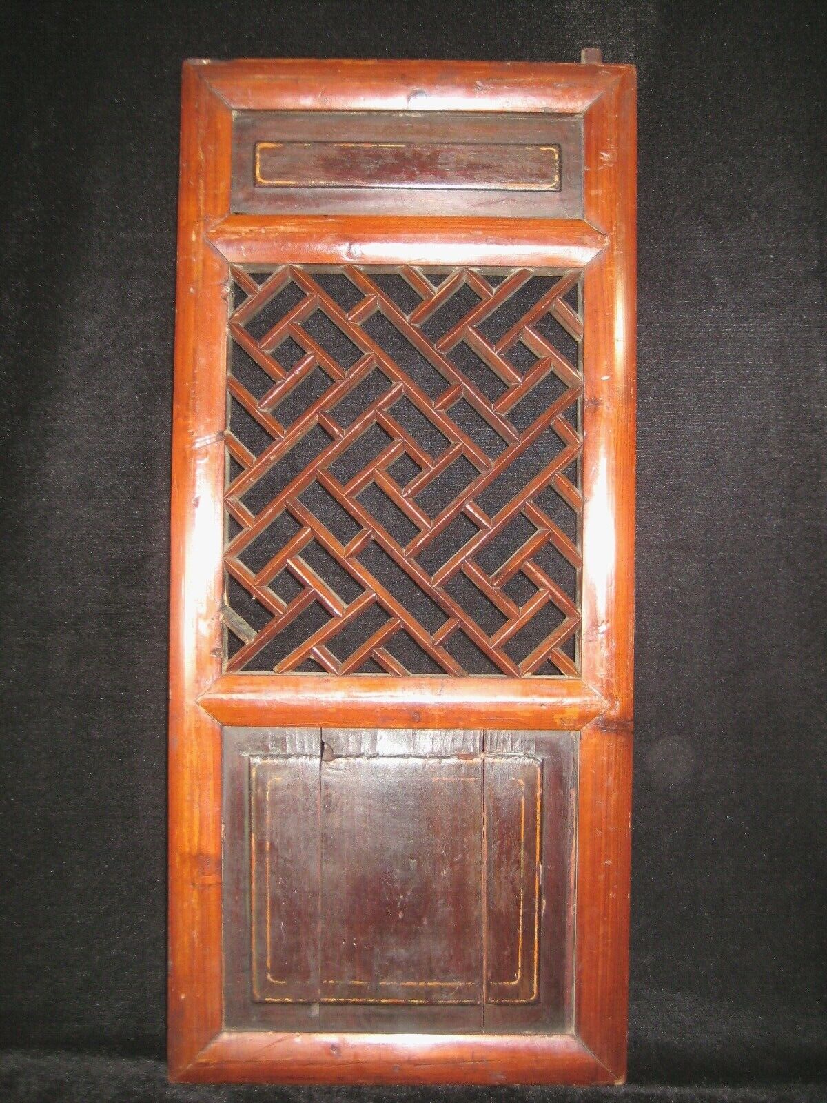 Antique Chinese Qing Dynasty Hand Built Wooden Lattice Cabinet Door 11"X 25"