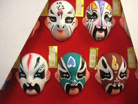 5 Vintage Chinese Beijing Opera Clay Masks Hand painted Mini "Peking Opera Masks"