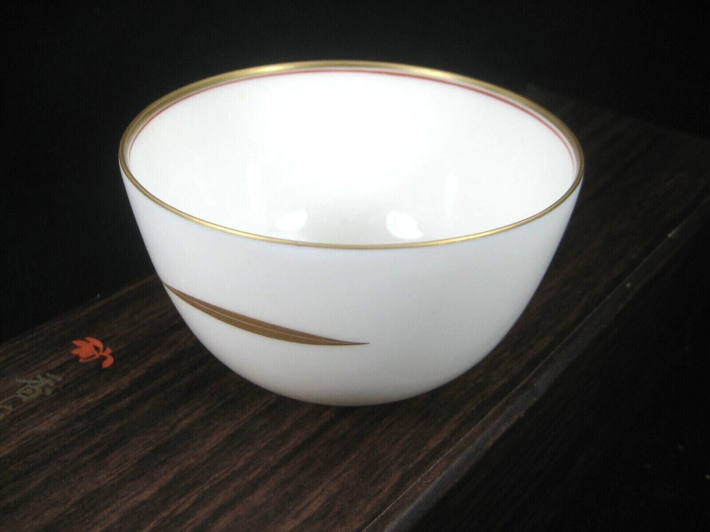 Vintage Japanese Set Of 5 White Ceramic Tea Cups W/ Red Irise 3"