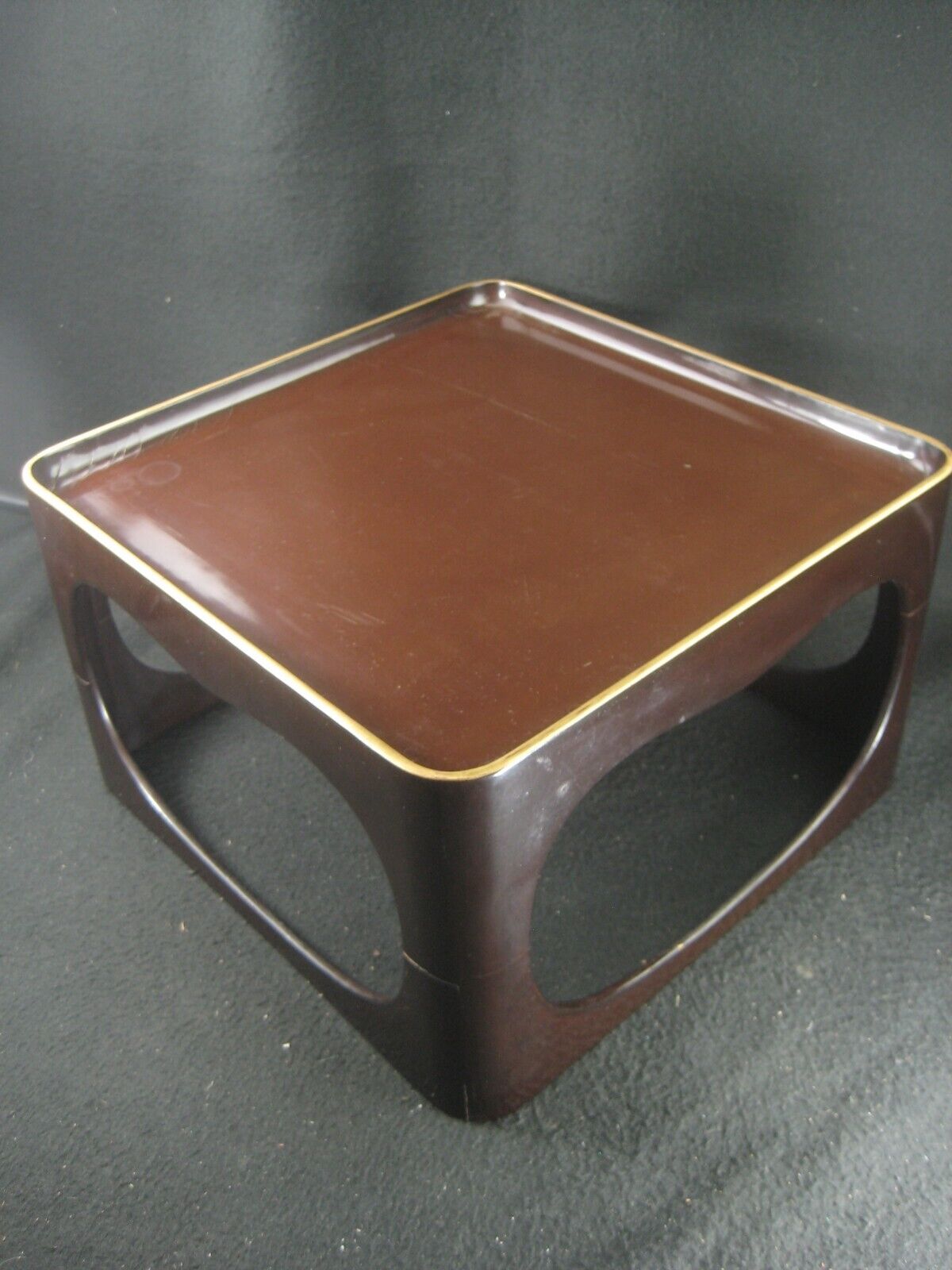 Antique Japanese Meiji Era Brown & Gold Lacquer Obon Ozen Tray Table 11"