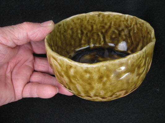 Vintage Japanese (C. 1950) Signed Tea Ceremony Ceramic Chawan Tea Bowl Olive