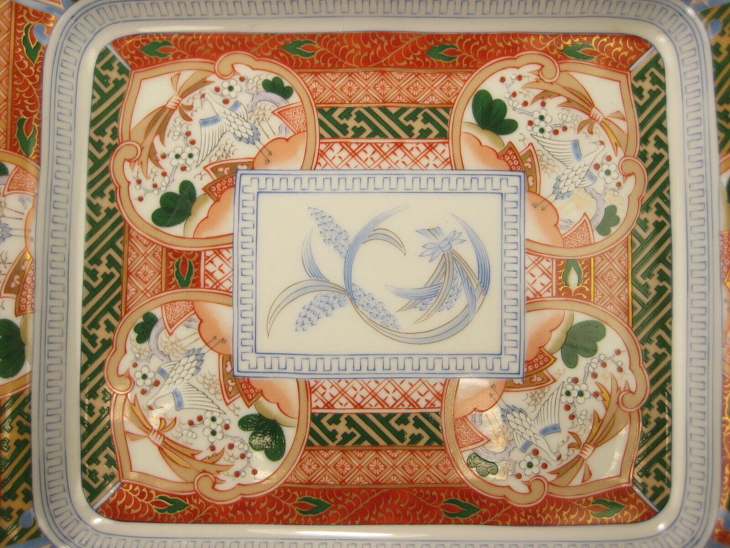 Vintage Japanese Imari Square Serving Plate Crane & Pine Rice Design