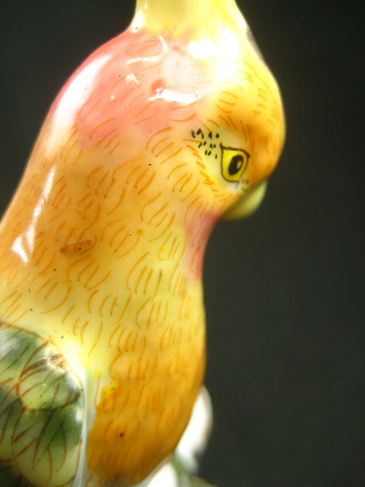 Vintage (C1950) Chinese Porcelain Crested Parrot On Branch Hand Painted 4.34"