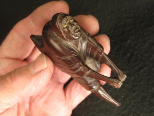 Japanese Antique Edo Era C.1820 Zitann Blackwood Netsuke Man Door Handle