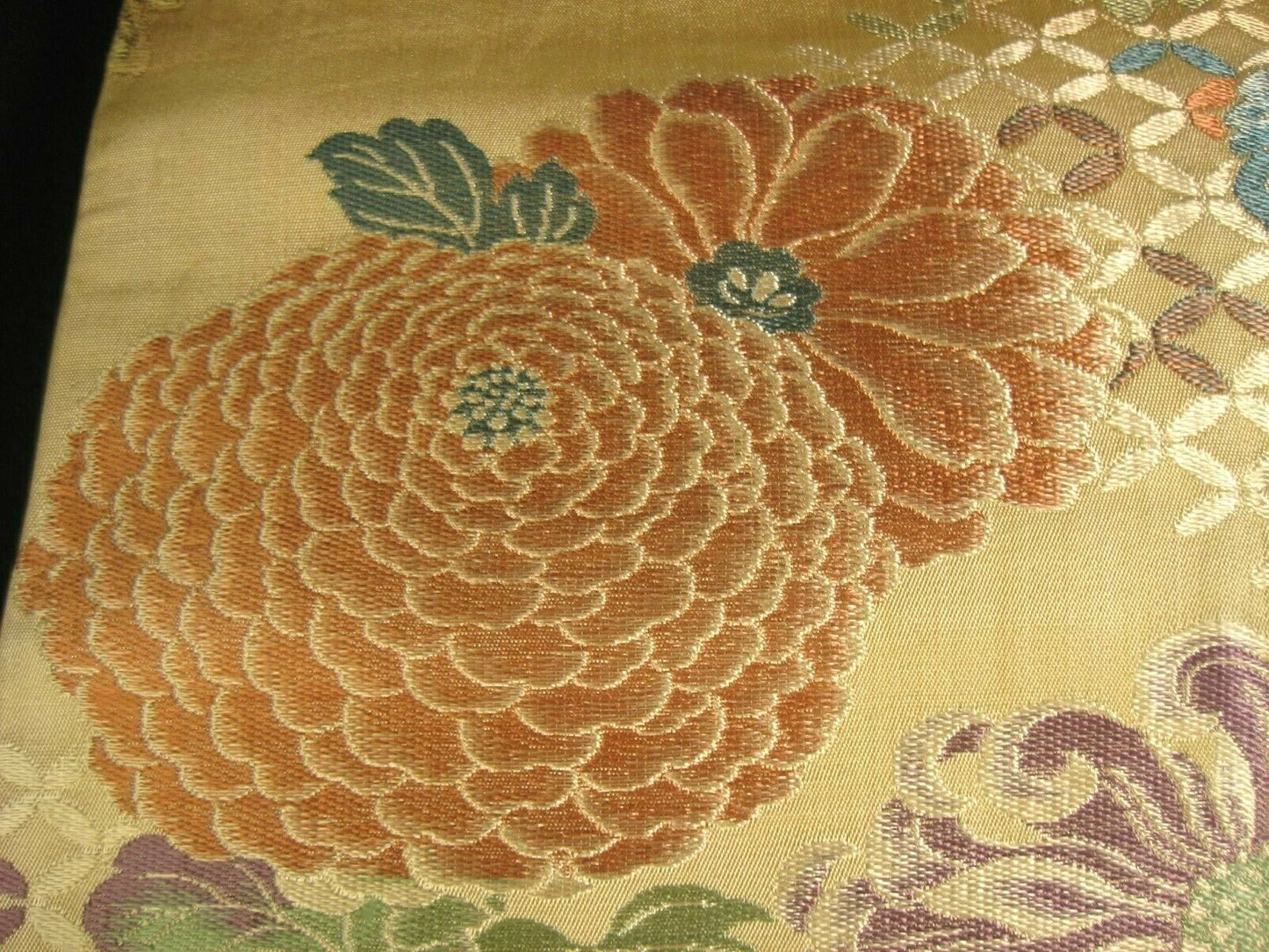 Japanese Cream Color Obi Sash For Kimono Belt Chrysanthemum Kiku Flowers