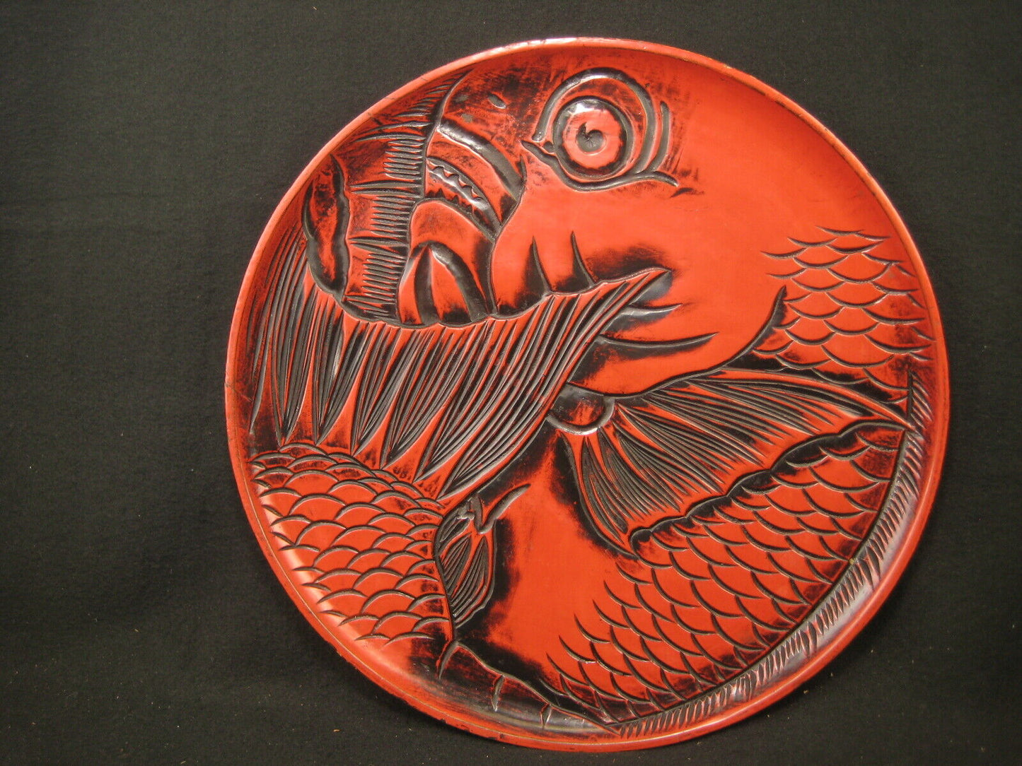 Antique Taisho Era C1920 Japanese Carved Wood Fish Obon Ozen Sushi Plater