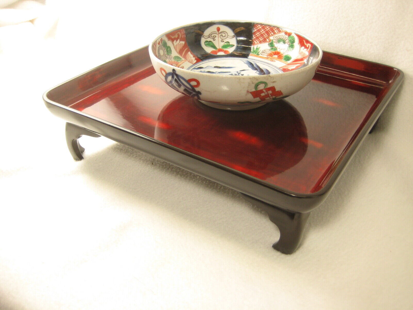 Antique Japanese (C.1890)  Wood & Lacquer Obon Ozen Tray Neguro Red Black