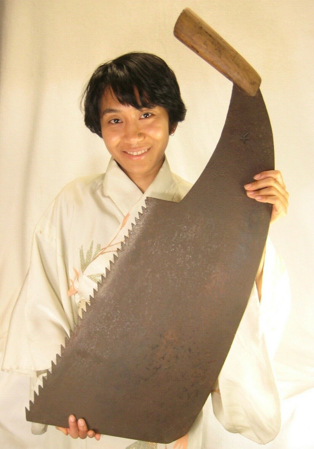 Antique Japanese  Signed Tool Forged Iron Huge Maebiki Nokogiri Whaleback Saw