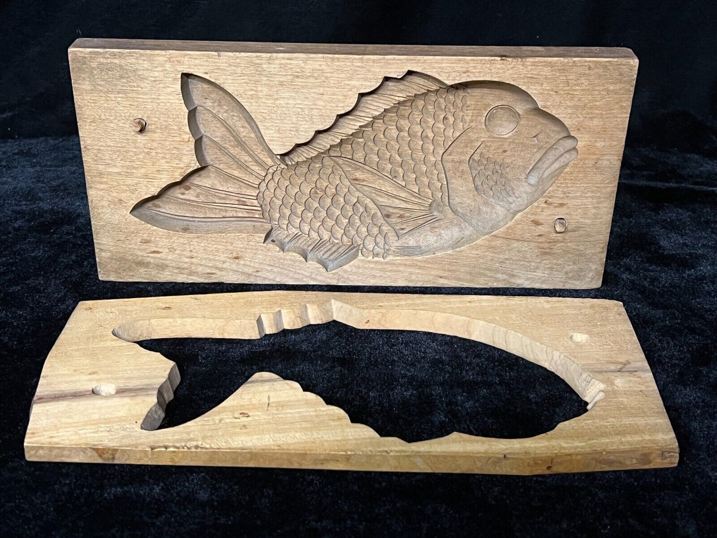 Vintage Japanese Hand Carved Wooden Kashigata Cake Mold Koi Fish 5"X11"