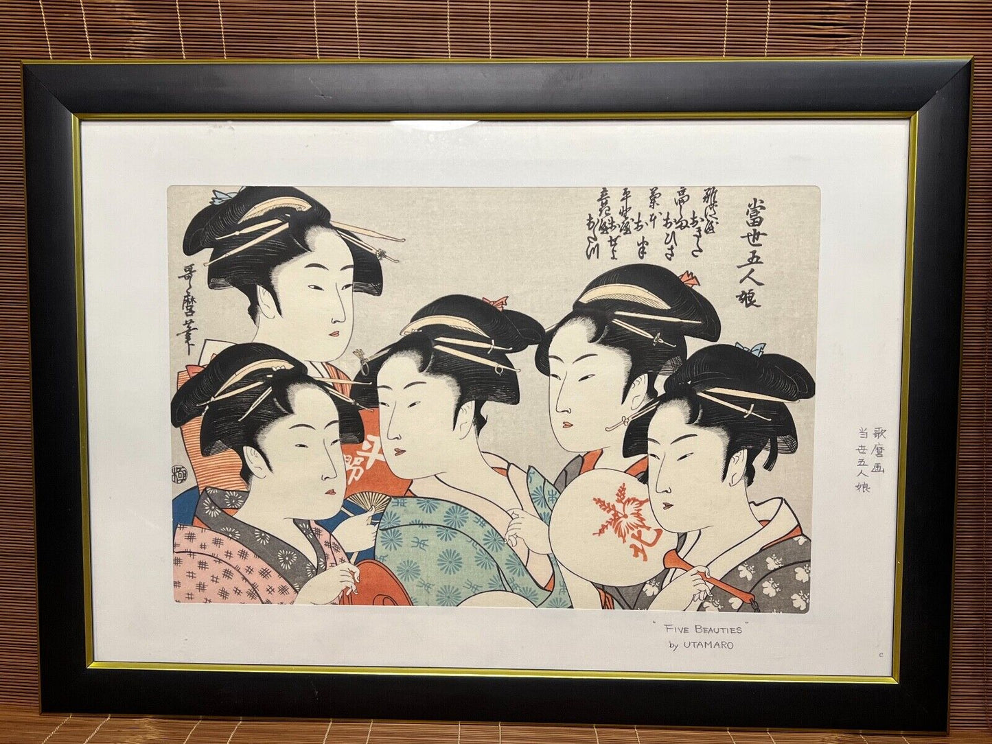 Japanese Woodblock Print Reproduction: By Utamaro Bijinga "Five Beauty" Print