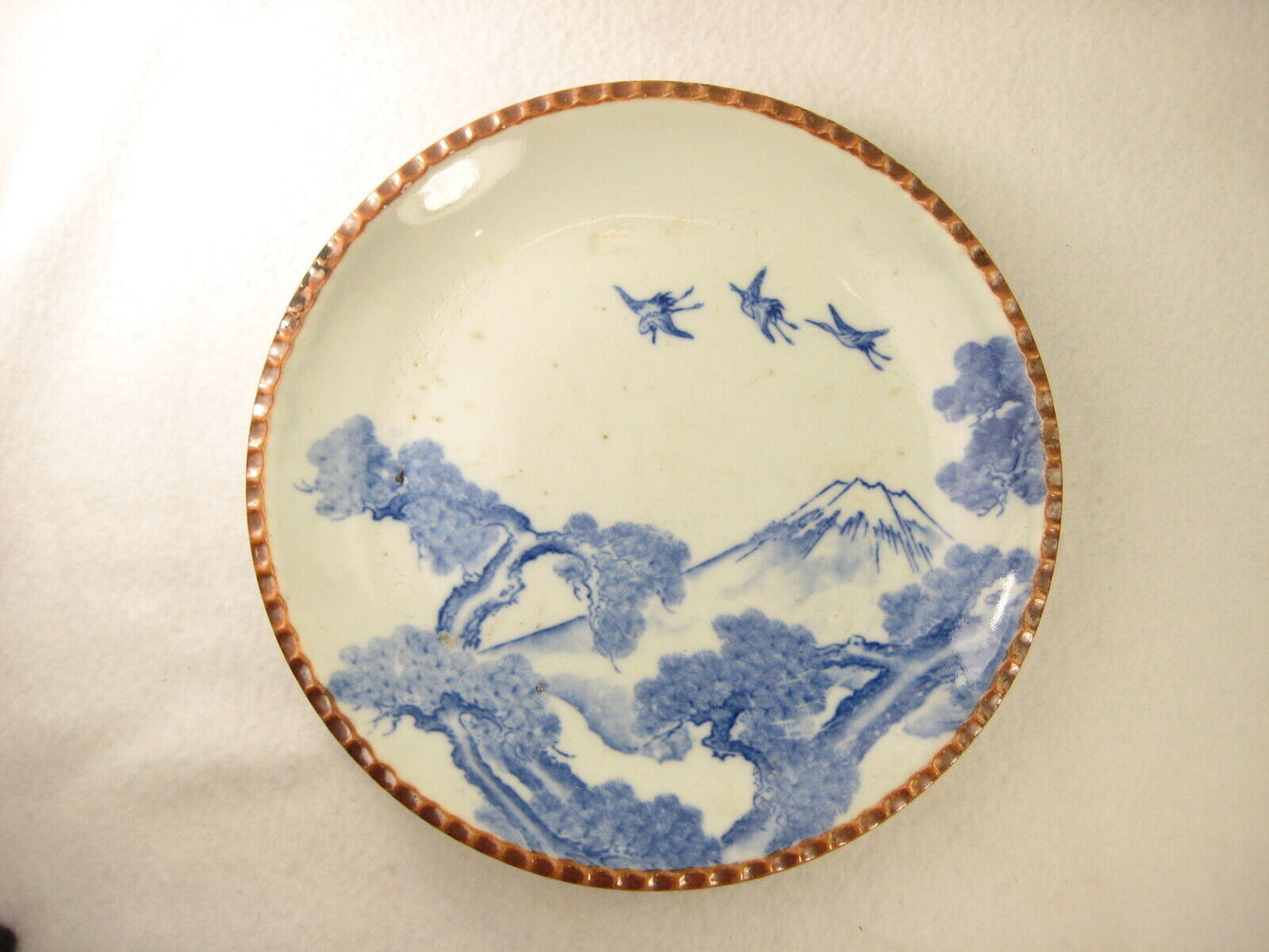 Antique c1900 Meiji Era Japanese Ceramic Imari Plate Cranes Pine & Mt Fuji