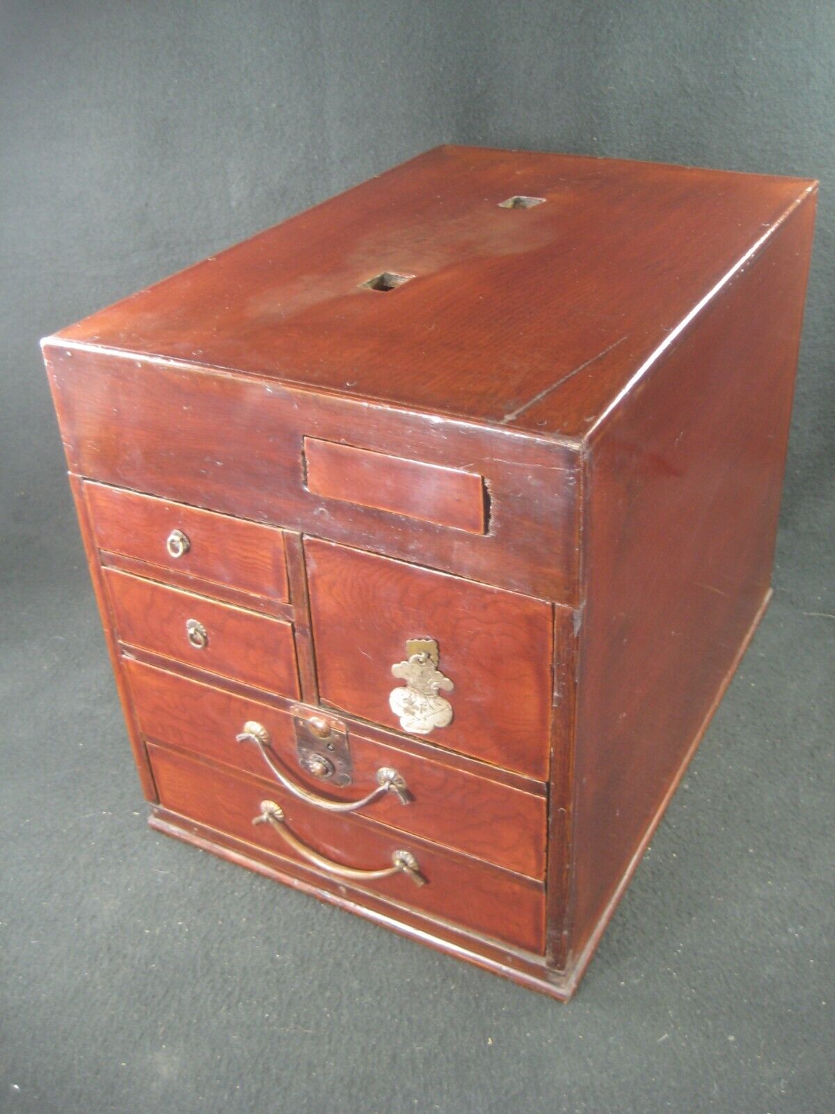 Antique Japanese Meiji / Edo 1890'S Suzuribako Vanity Tansu W/ Hidden Drawer