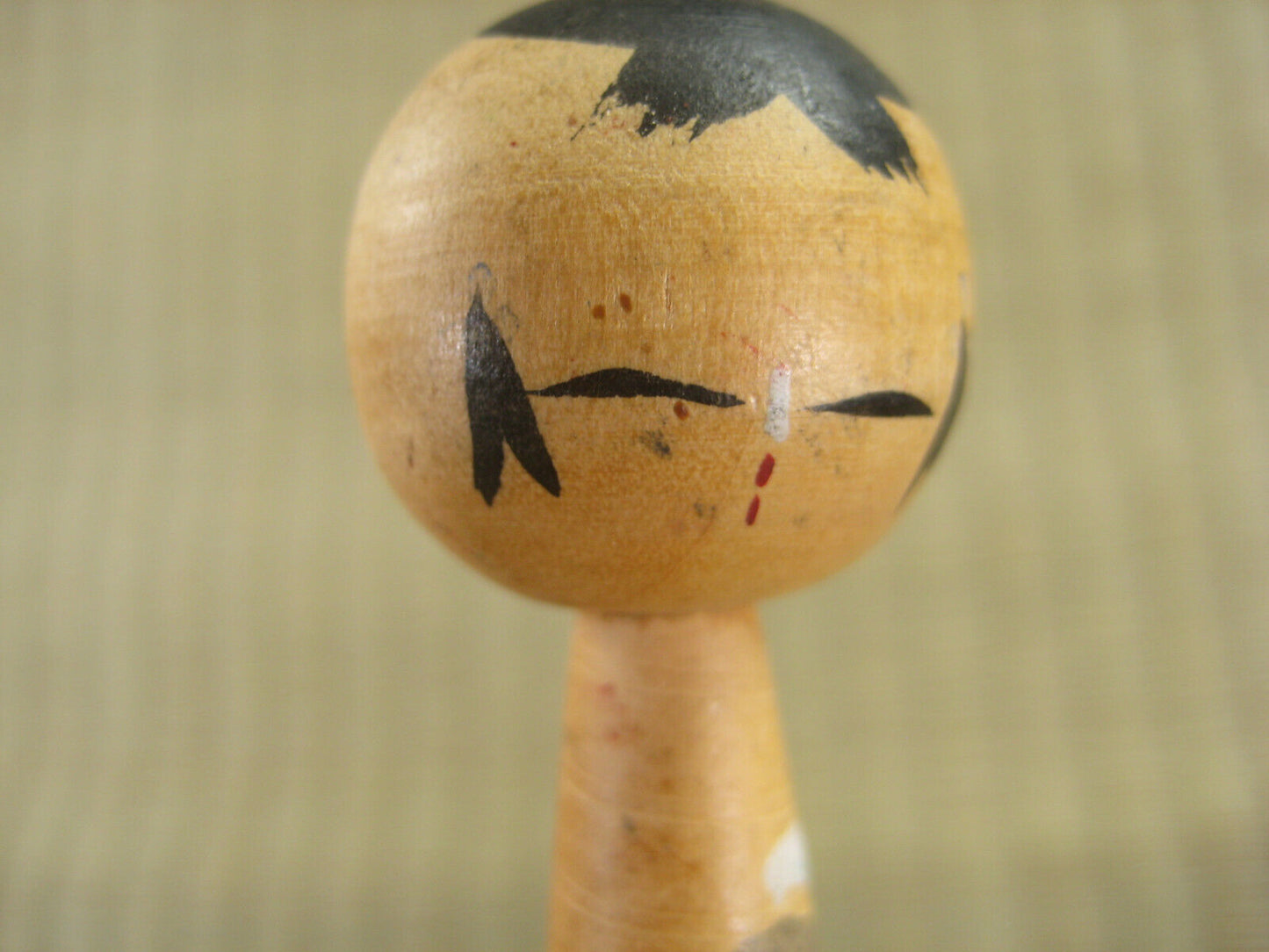 Vintage Japanese Kokeshi Small WoodenDoll Forest Mountains & Calligraphy 3"